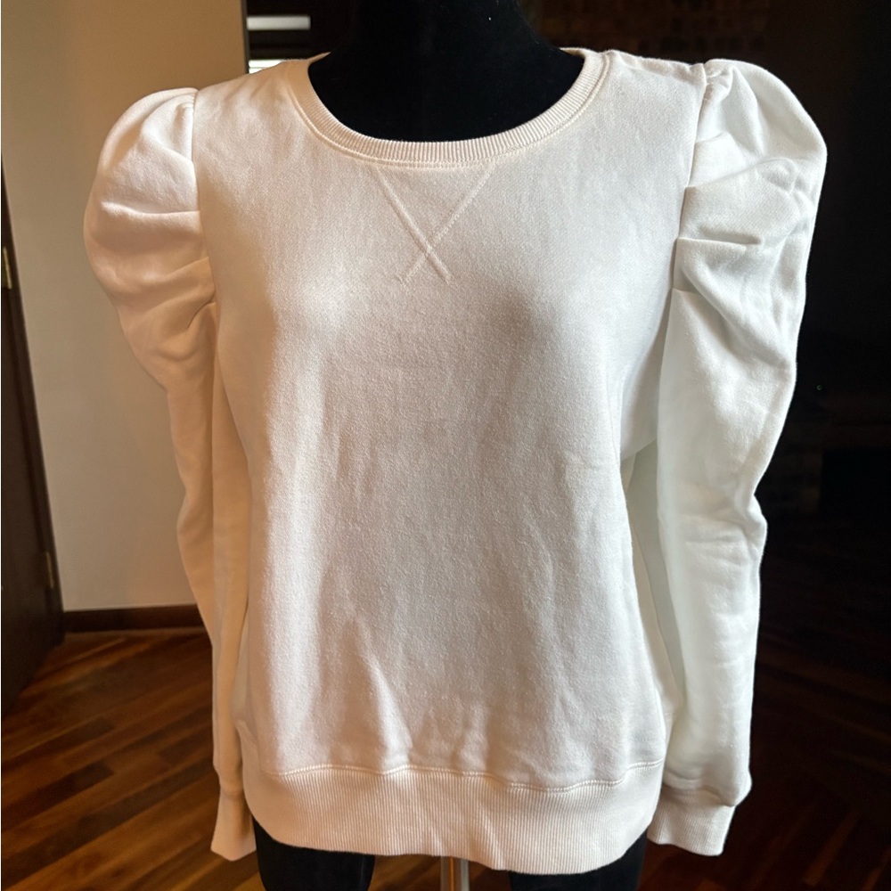 Rebecca Minkoff Janine Sweatshirt White Puff Sleeve, ECU
